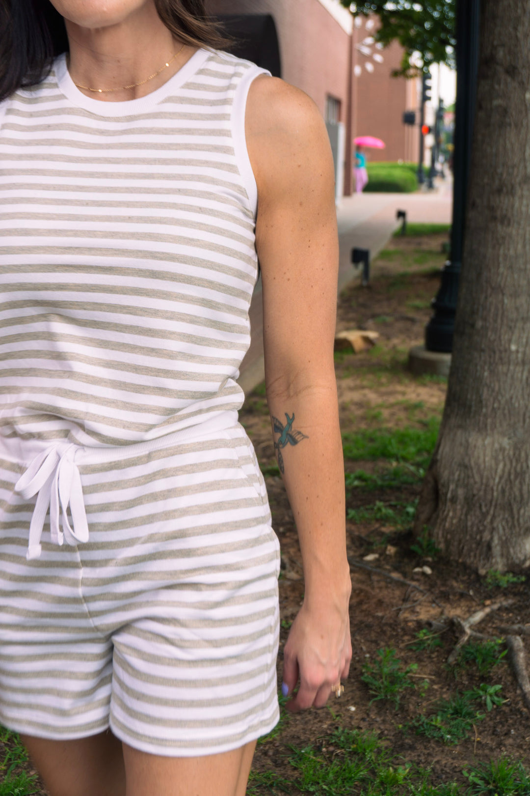 Joey Romper in White Camel