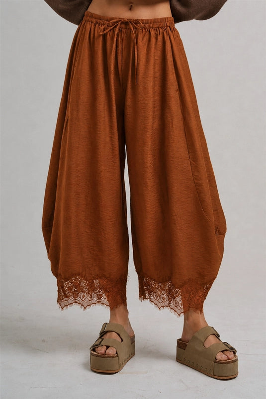 Balloon Lace-Hem Pants