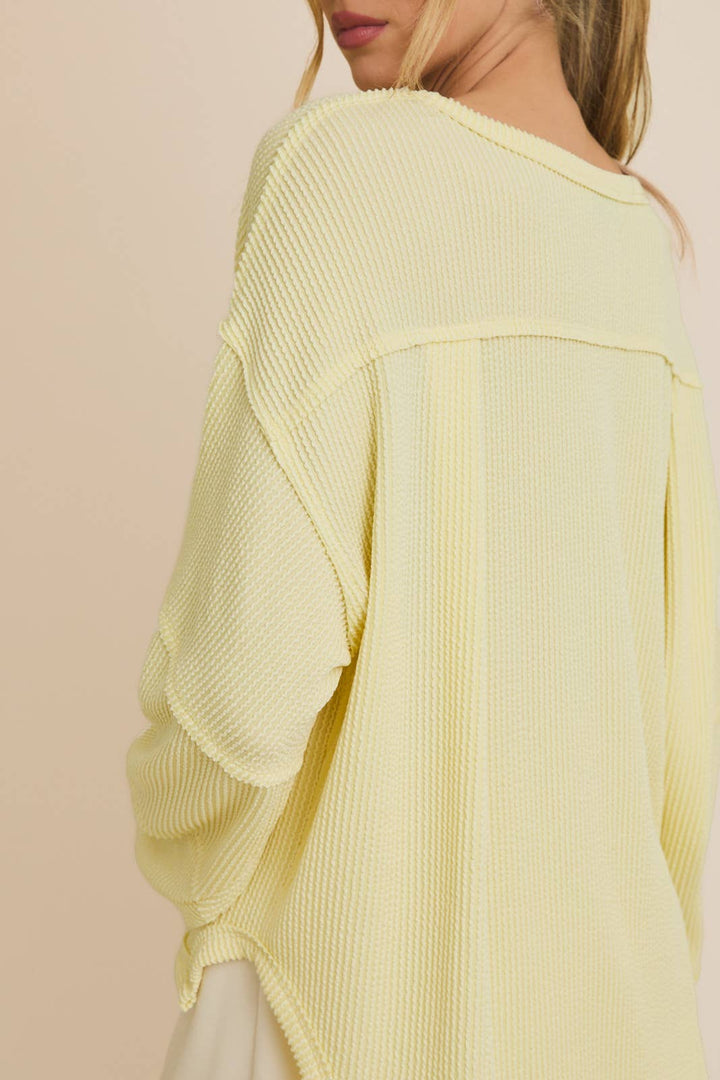 Round Neck Long Sleeve Cut Edge Detail Top