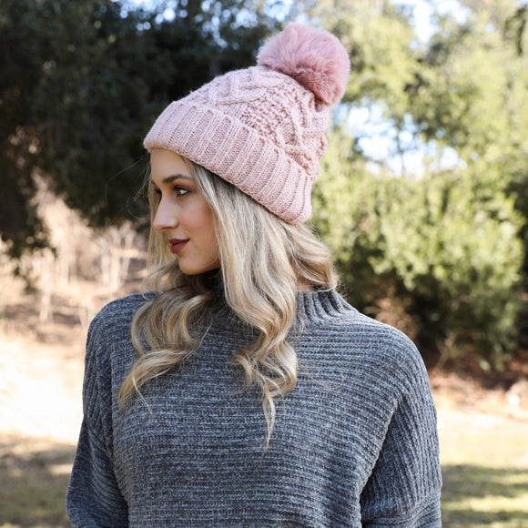 Cable Knit Pom Beanie