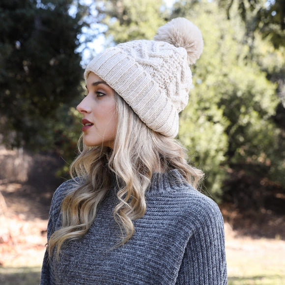Cable Knit Pom Beanie