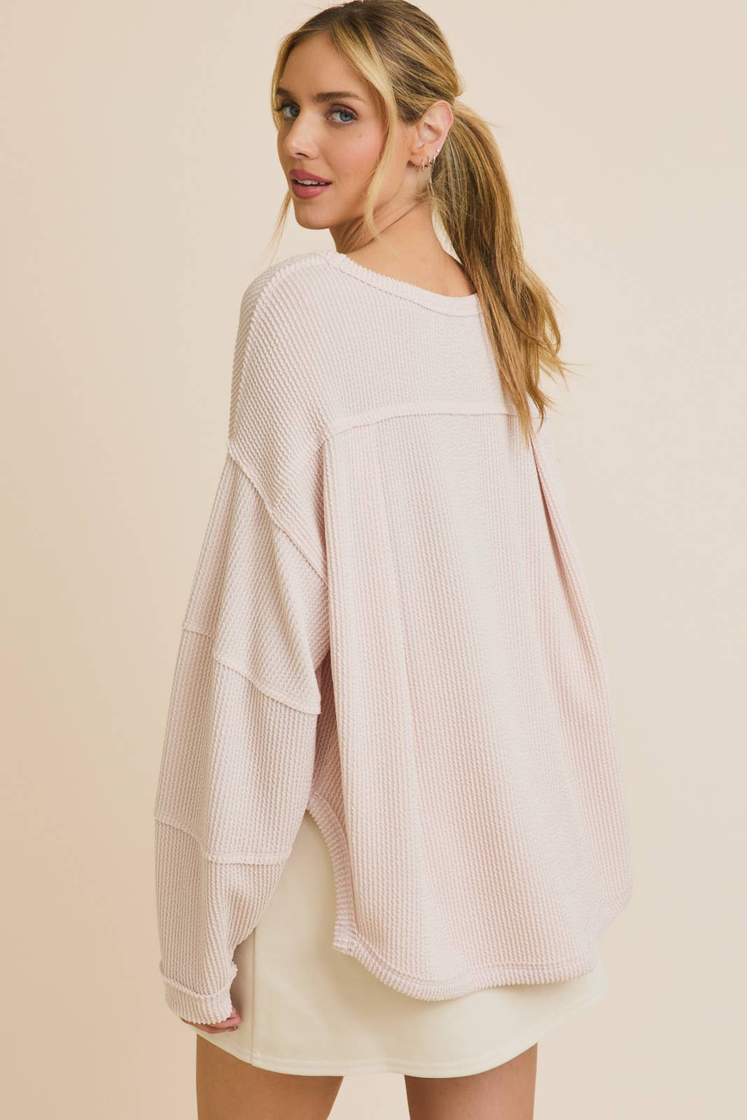 Round Neck Long Sleeve Cut Edge Detail Top