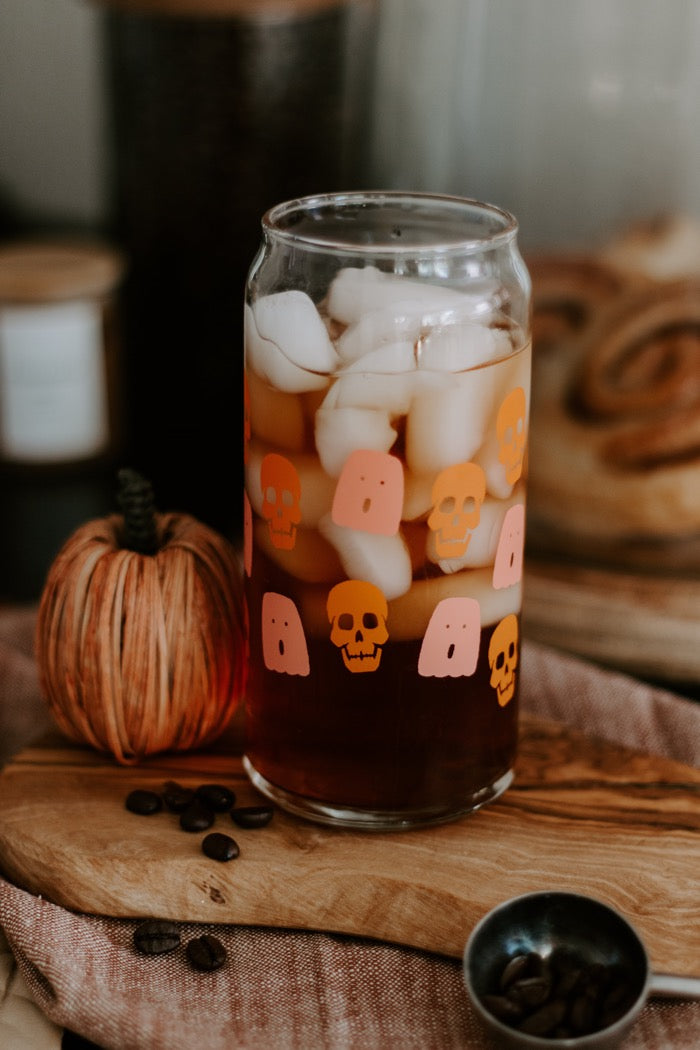 Ghost + Skull Glass Can