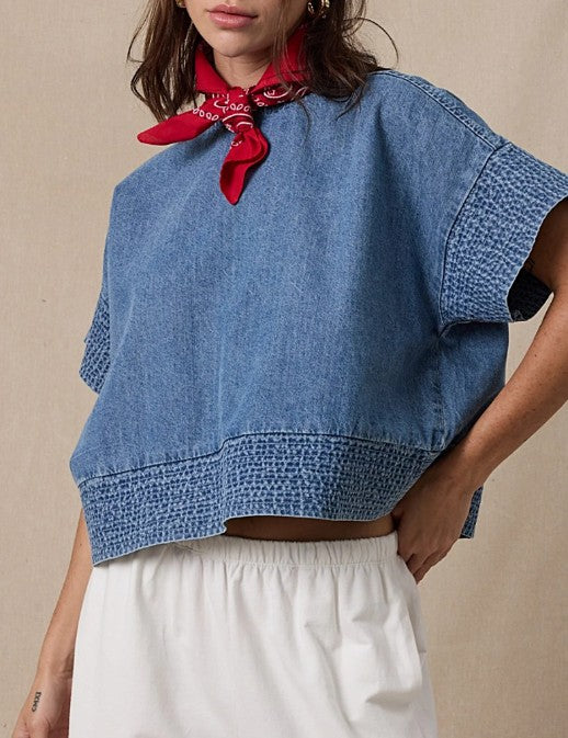 Cotton Denim Boxy Top