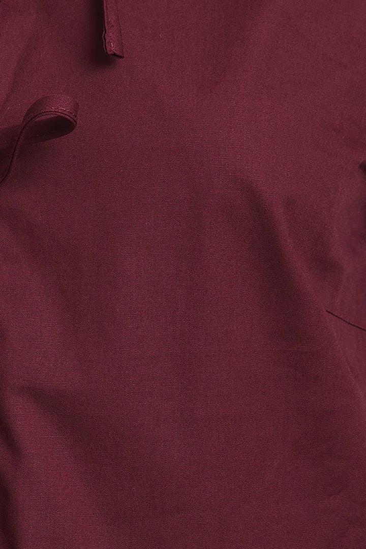 Front Ties Puff Half Sleeve Blouse - Wine
