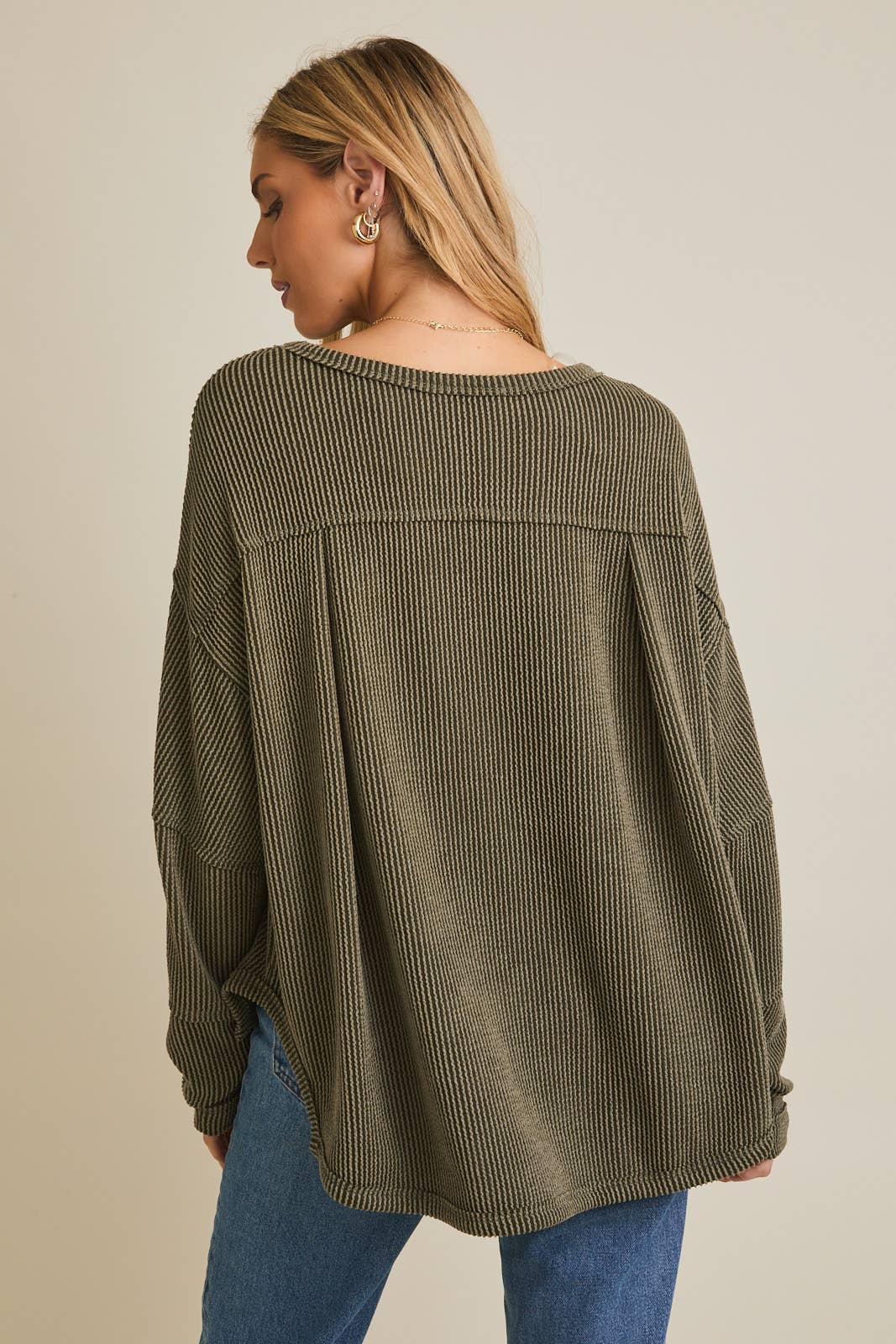 Round Neck Long Sleeve Cut Edge Detail Top