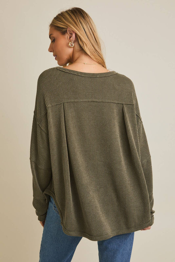 Round Neck Long Sleeve Cut Edge Detail Top