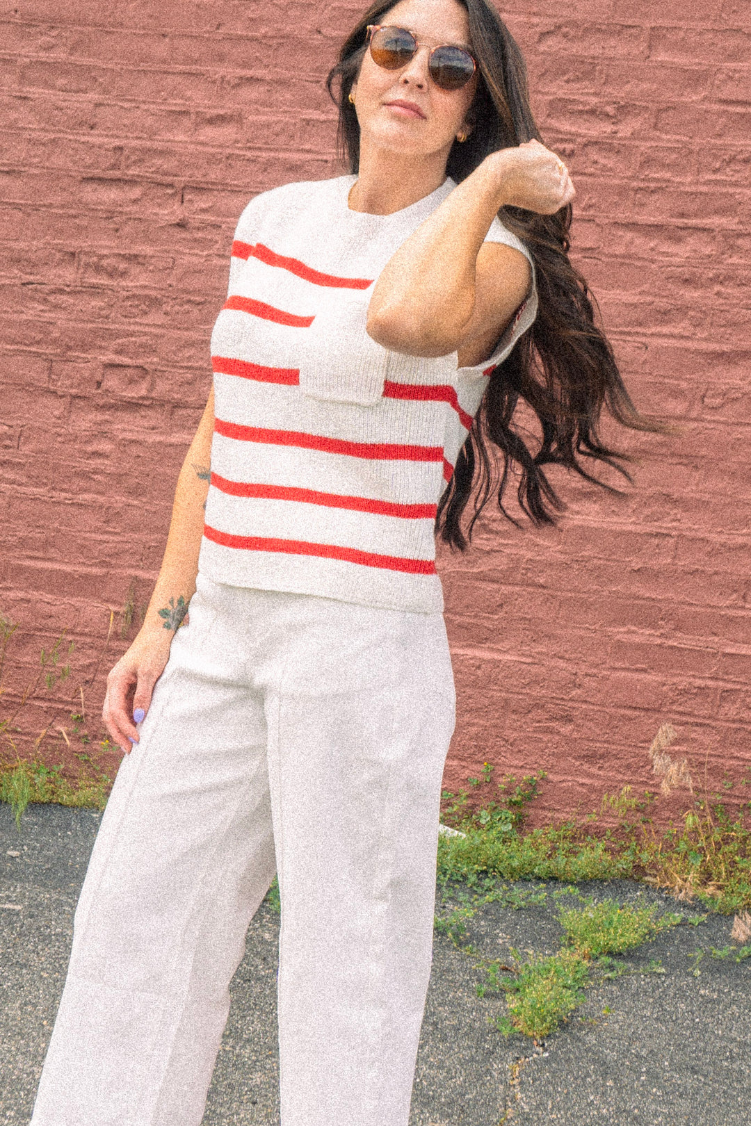 Vienne Red Striped Knit Top
