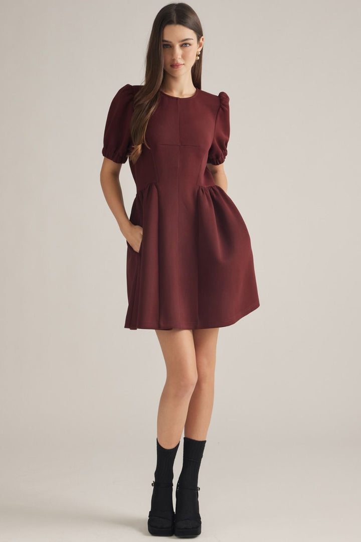 Britt Bubble Sleeve Burgandy Dress