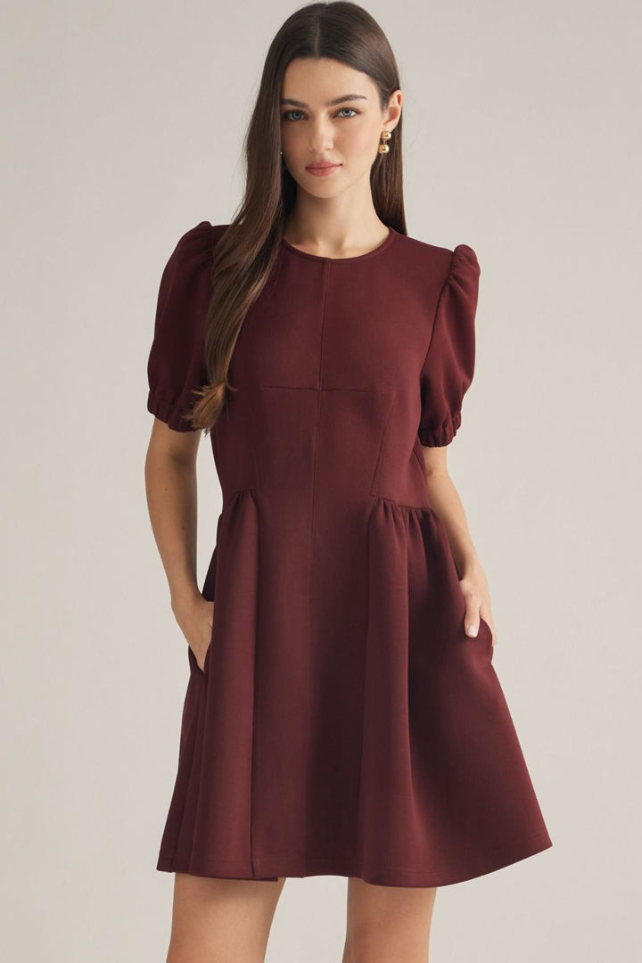 Britt Bubble Sleeve Burgandy Dress
