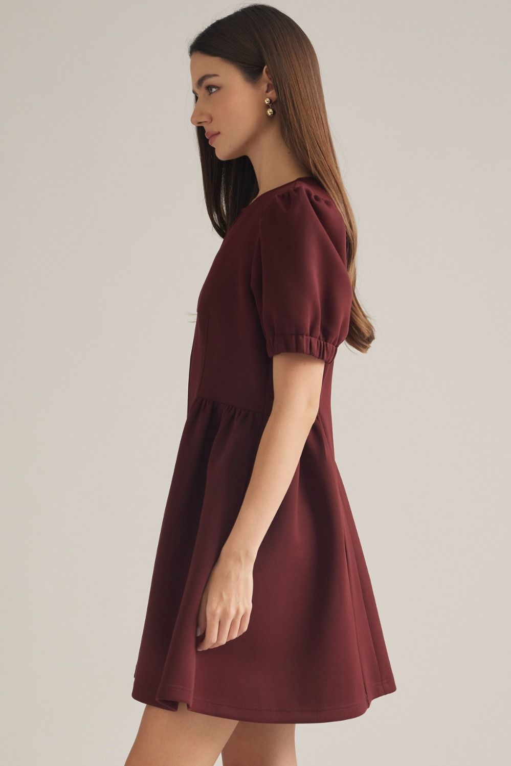 Britt Bubble Sleeve Burgandy Dress