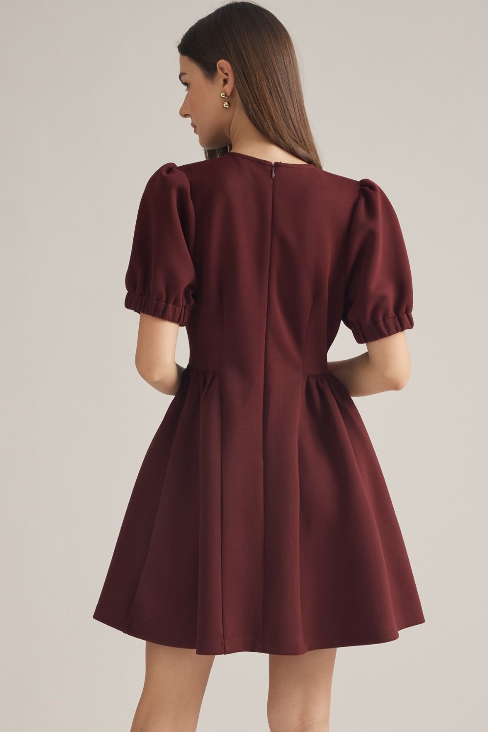 Britt Bubble Sleeve Burgandy Dress