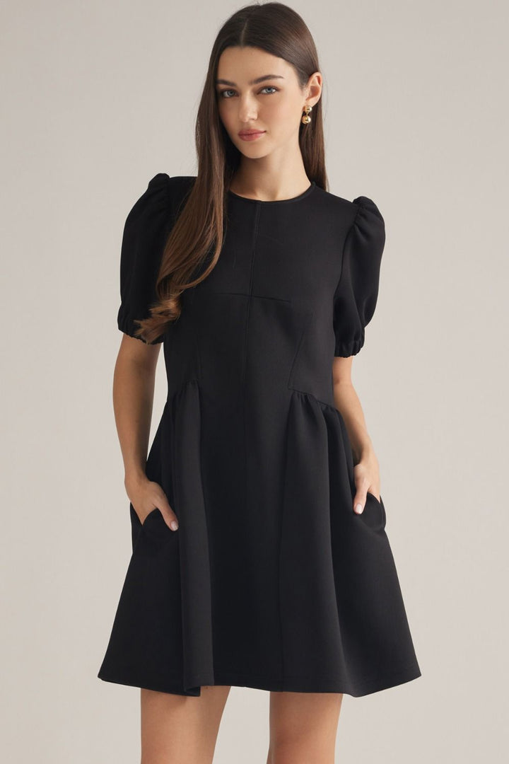Serena Bubble Sleeve Black Dress