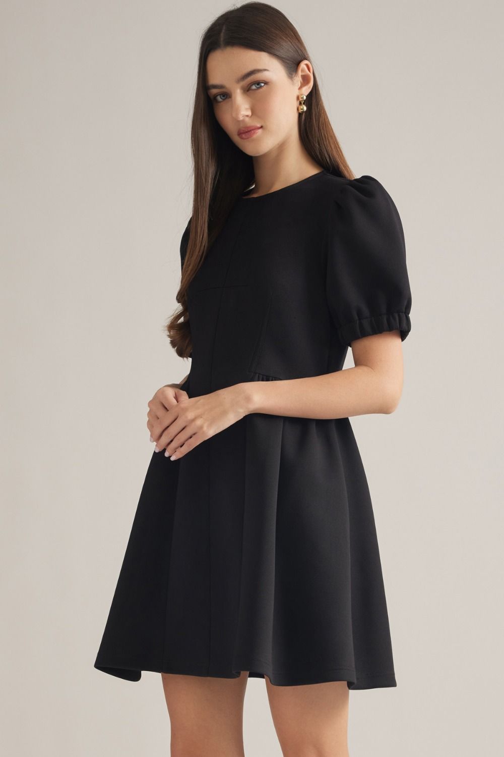 Serena Bubble Sleeve Black Dress