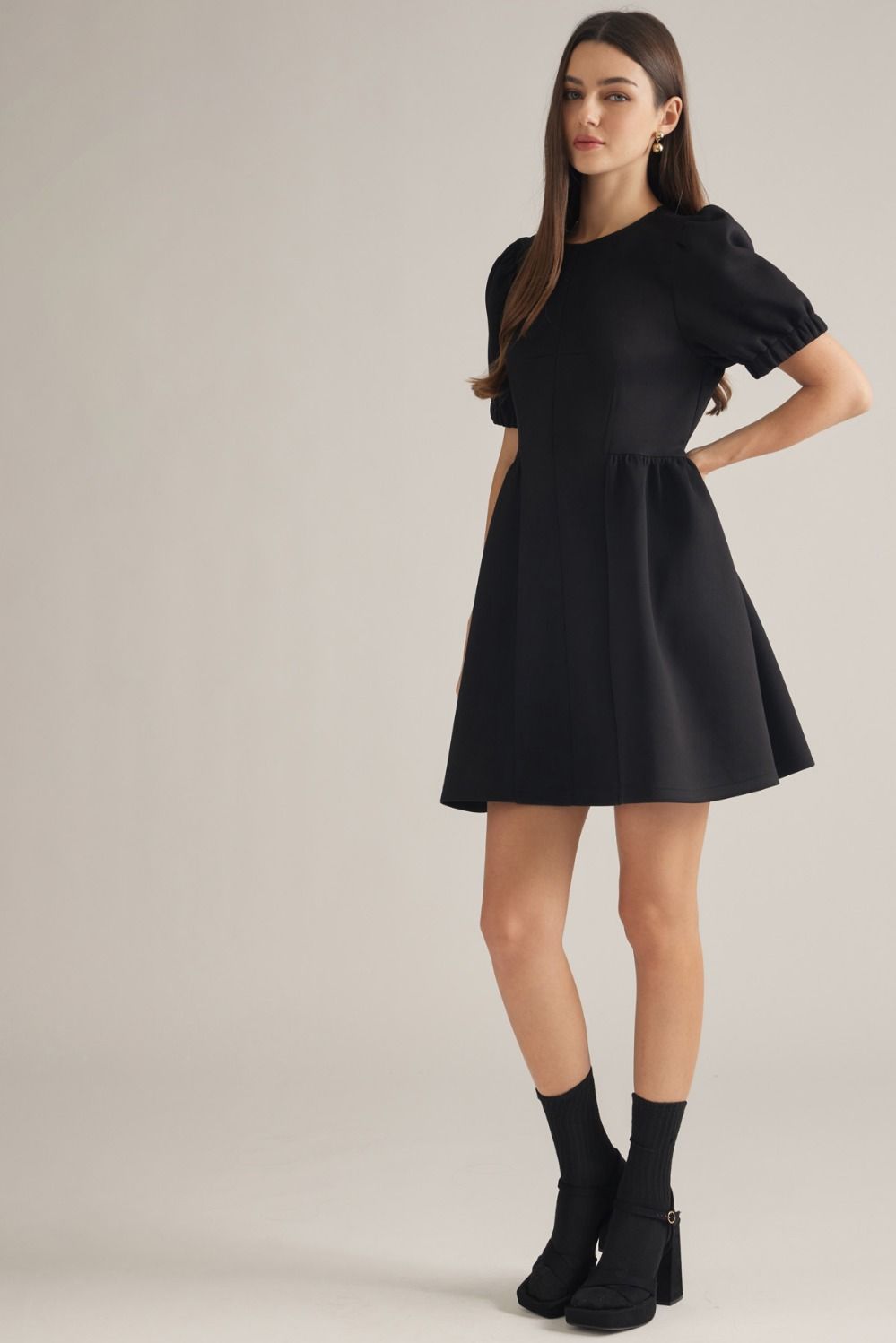 Serena Bubble Sleeve Black Dress