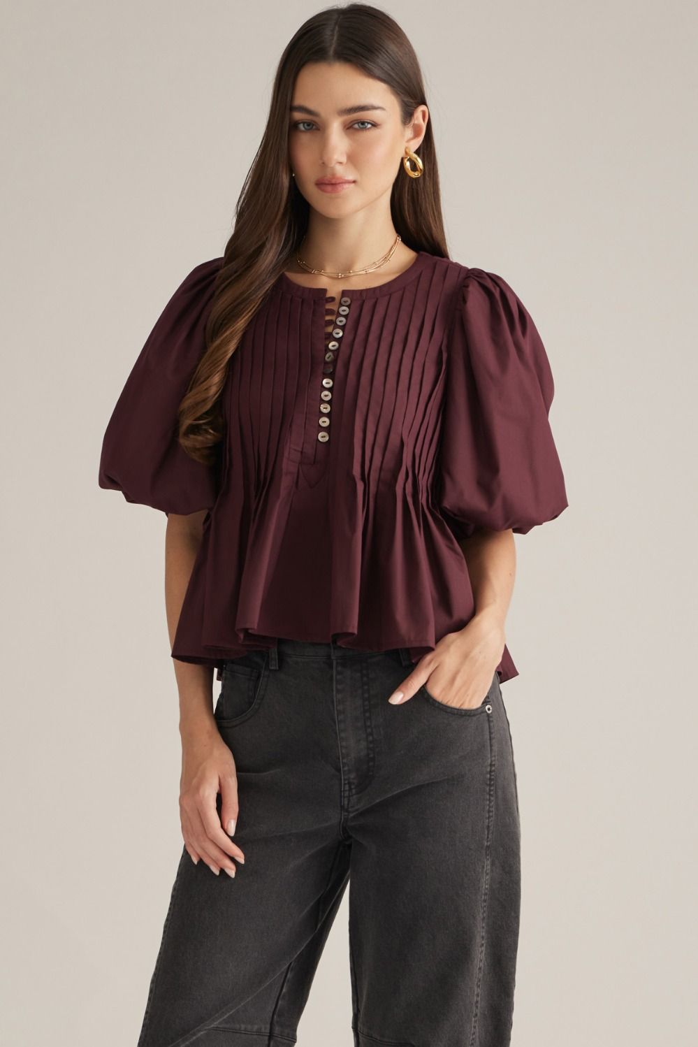 Poppy Merlot Peplum Top