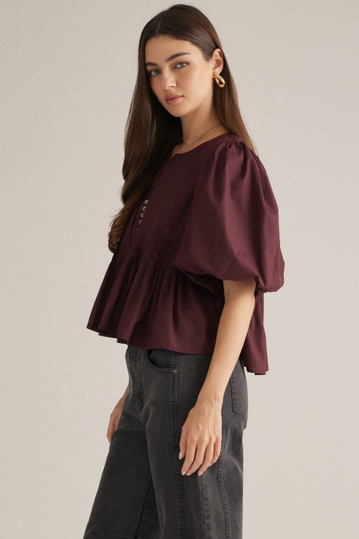 Poppy Merlot Peplum Top