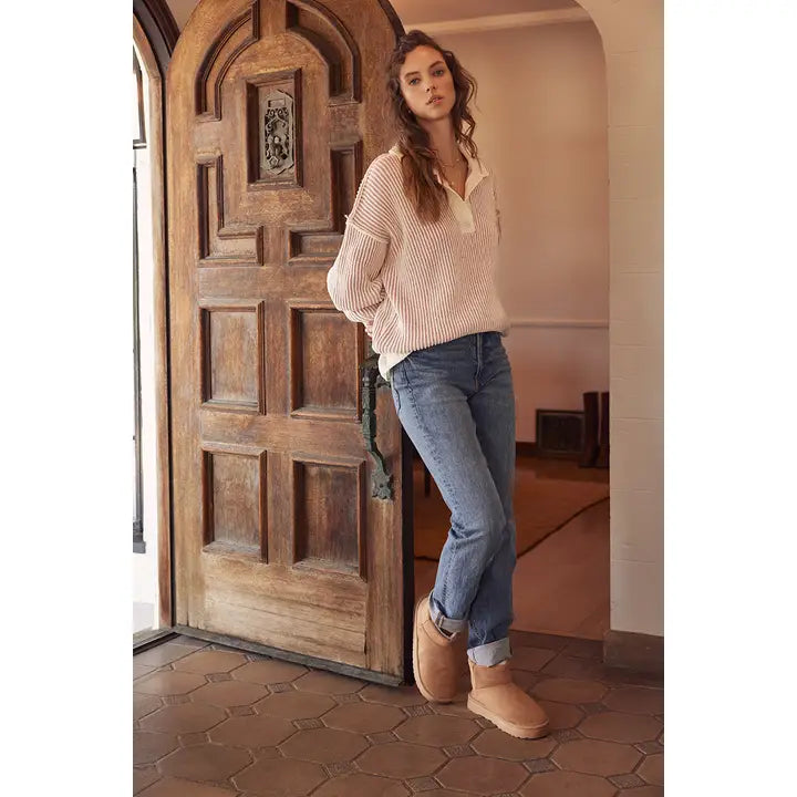 Textured Stripe Henley Sweater