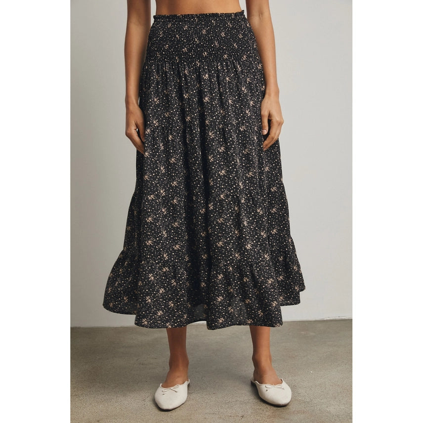 Floral Tiered Front Slit Midi Skirt