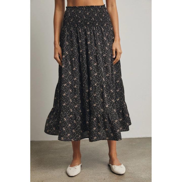 Floral Tiered Front Slit Midi Skirt
