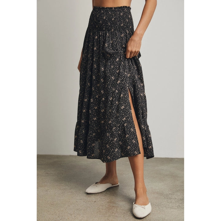 Floral Tiered Front Slit Midi Skirt