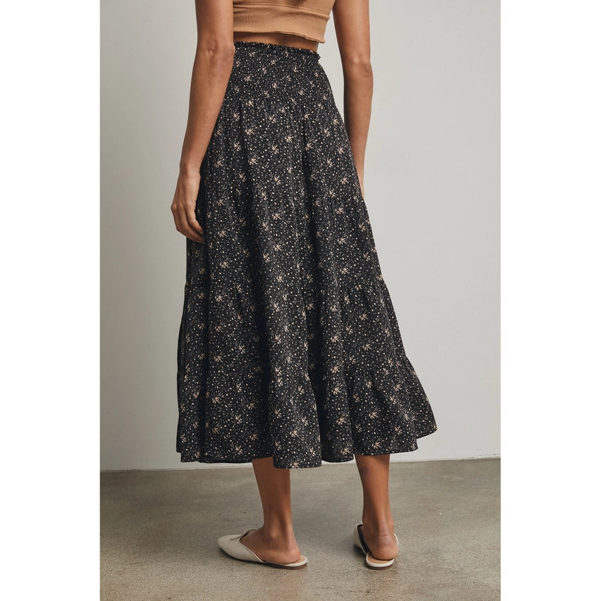 Floral Tiered Front Slit Midi Skirt