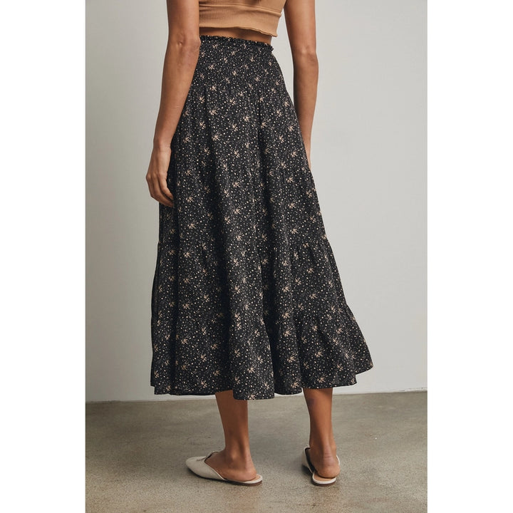 Floral Tiered Front Slit Midi Skirt