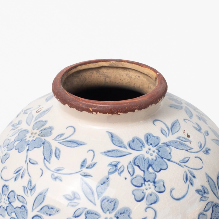 Vintage Blue Botanical Terracotta Vase