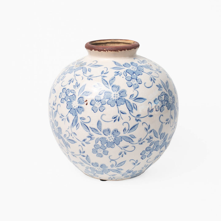 Vintage Blue Botanical Terracotta Vase