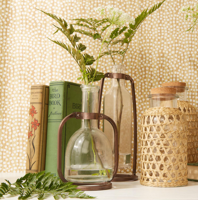 Glass Bottle Vases with Metal Stand