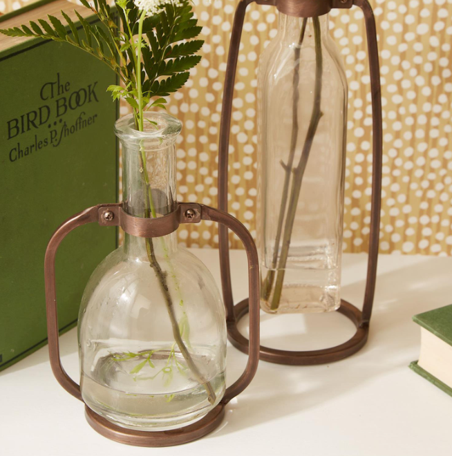 Glass Bottle Vases with Metal Stand