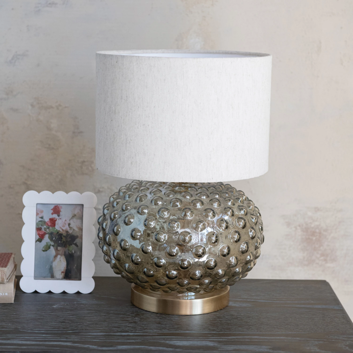 Glass Hobnail Table Lamp with Cotton Shade