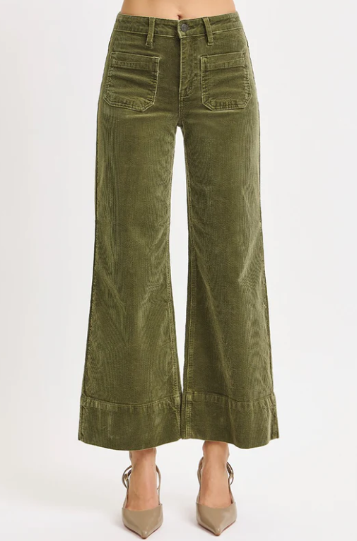 High Rise Crop Wide Corduroy Pants