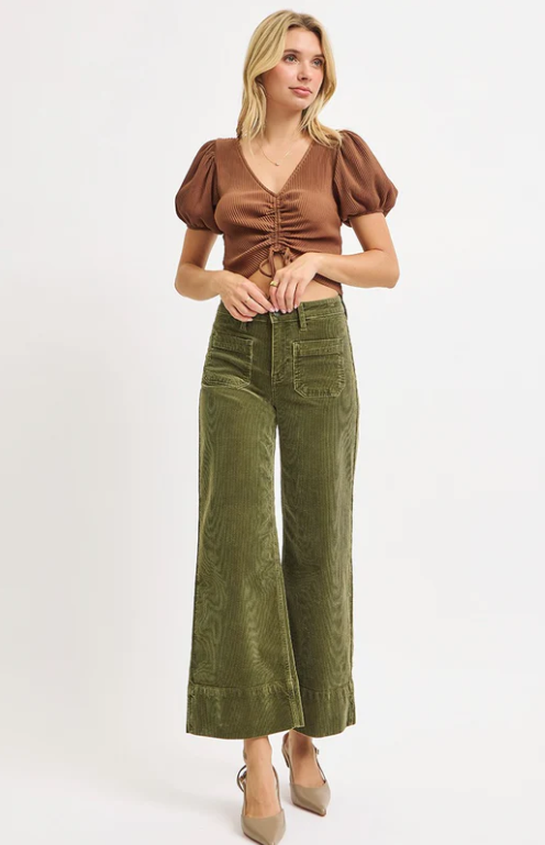 High Rise Crop Wide Corduroy Pants