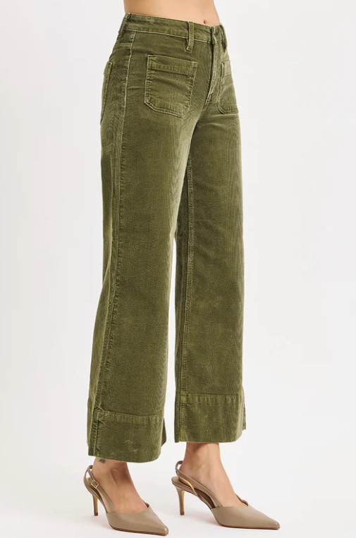 High Rise Crop Wide Corduroy Pants
