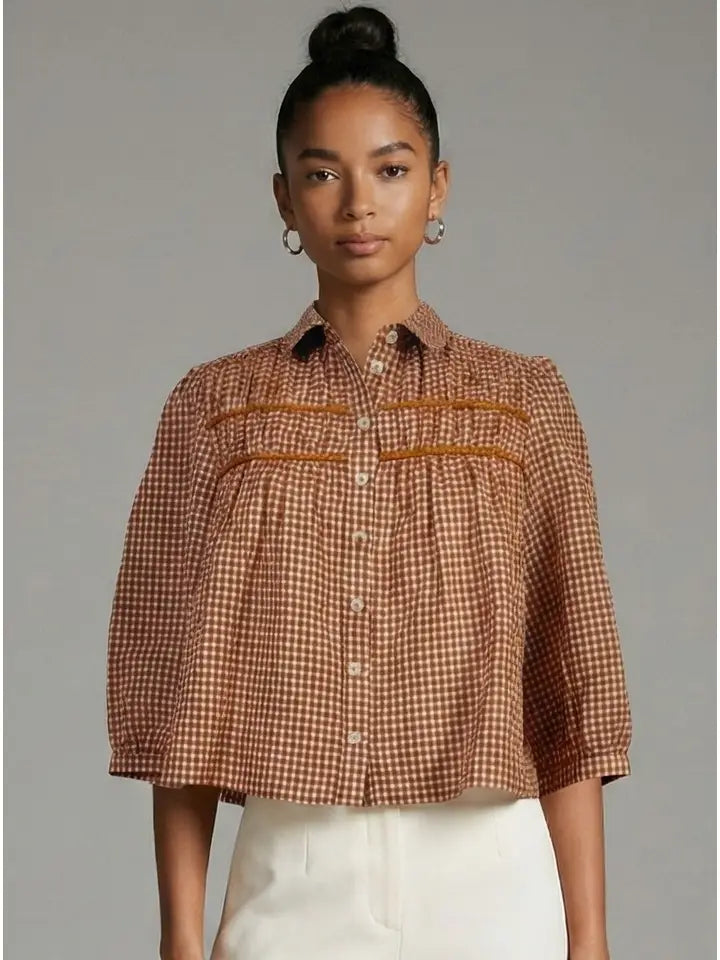 Terracotta Check Blouse