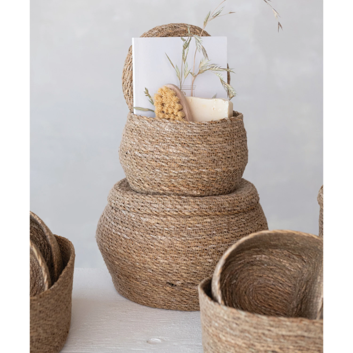Hand-Woven Seagrass Basket with Lid