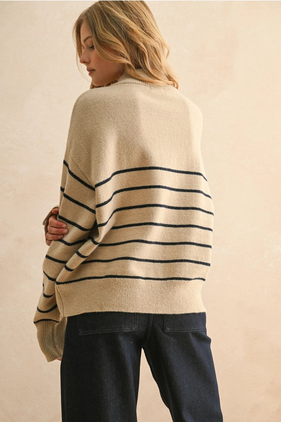 Striped Half Button-Up Sweater