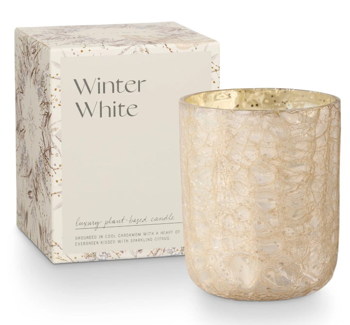 Winter White Crackle Glass Candle