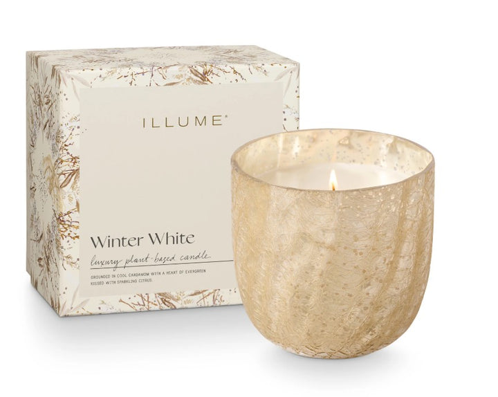 Winter White Crackle Glass Candle